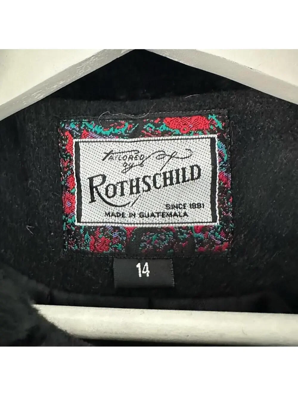 Rothschild Girls Wool Blend Black Zip Up Jacket Size 14